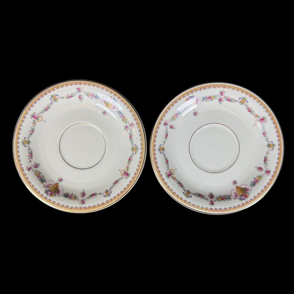 LOT OF 2 H&Co Selb Bavaria Heinrich Plate white Pink Rose Garlands Gold Trim 6"